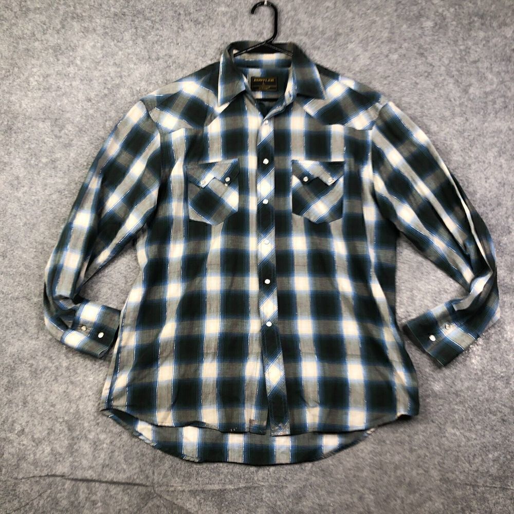 Rustler Wrangler Western Shirt Mens Size Large Pearl Snap Lightweight Rodeo